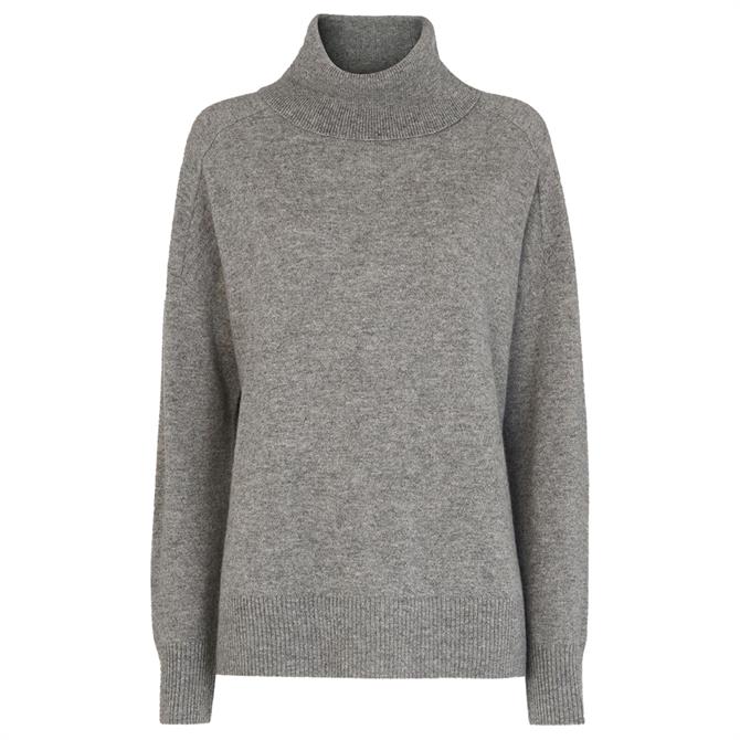 Whistles Grey Cashmere Roll Neck Jumper